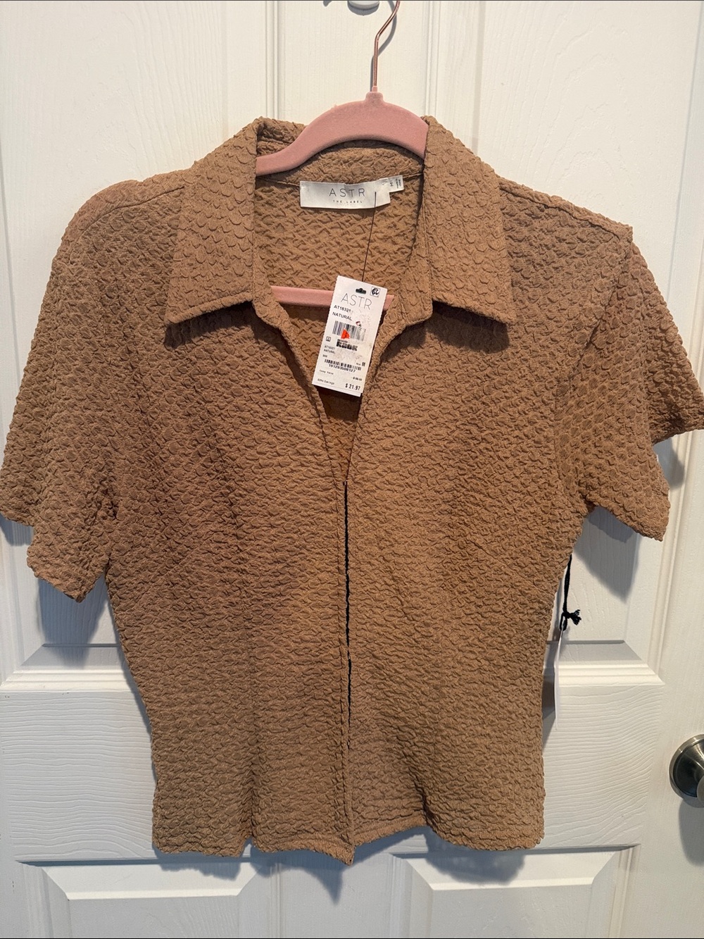 Astr Brown Textured Short-Sleeve Button Down Shirt